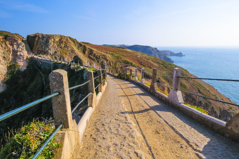 View of isthmus between Great Sark and Little Sark, Channel Islands.