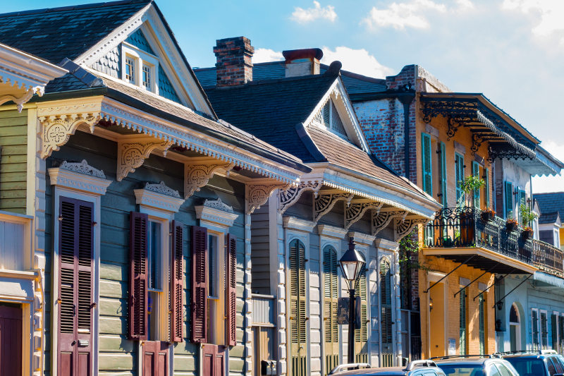 Ornate houses in the French Quarter of New Orleans, Louisiana.