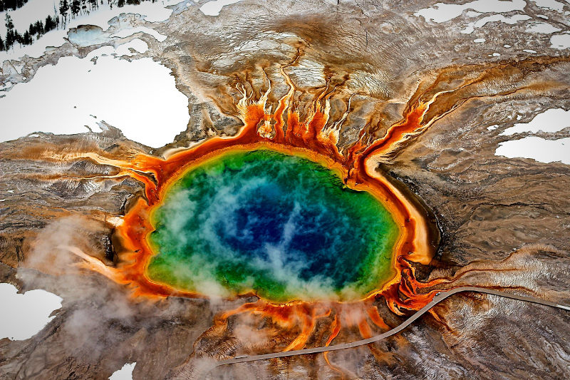 Aerial view of Grand Prismatic Spring USA
