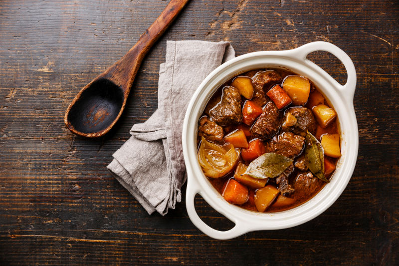 pot of beef bourguignon on table