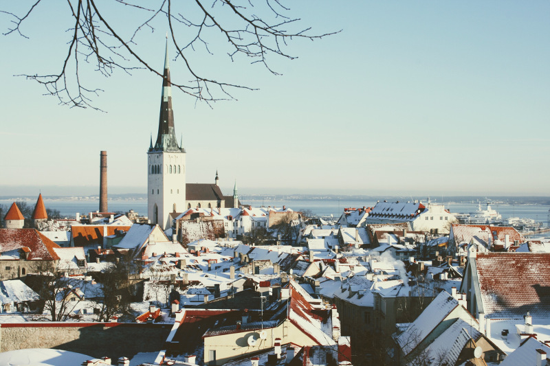 View of Tallinn, Estonia with Baltic Sea in the background