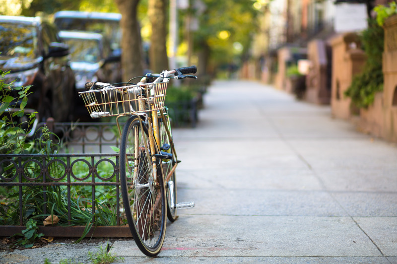 pushbike leaning against rail in Brooklyn street
