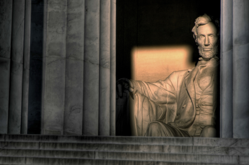The Lincoln Memorial on the National Mall at sunrise.