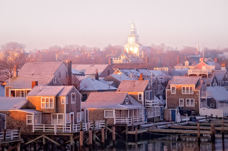 View of Nantucket, USA, on a foggy morning