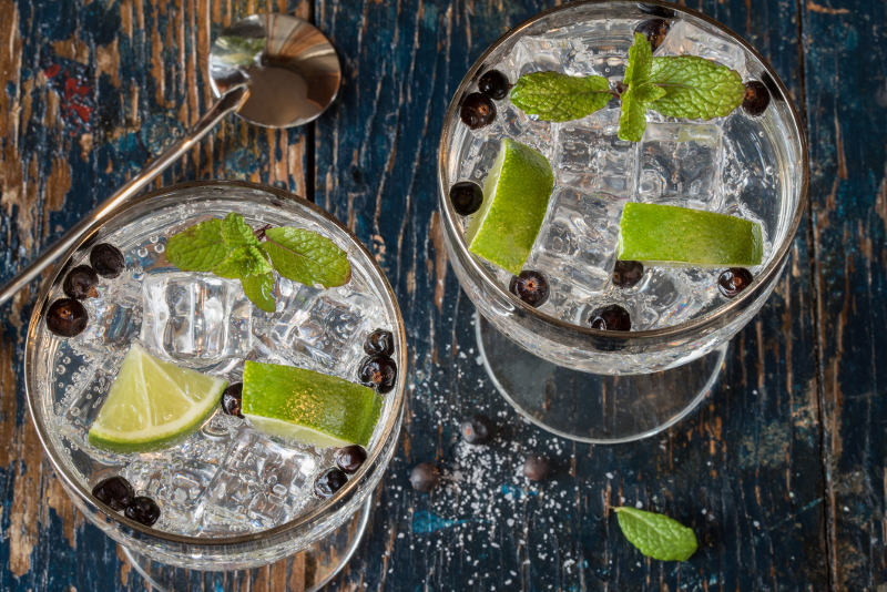 Zesty gin & tonic paired with fresh lime, mint and juniper berries