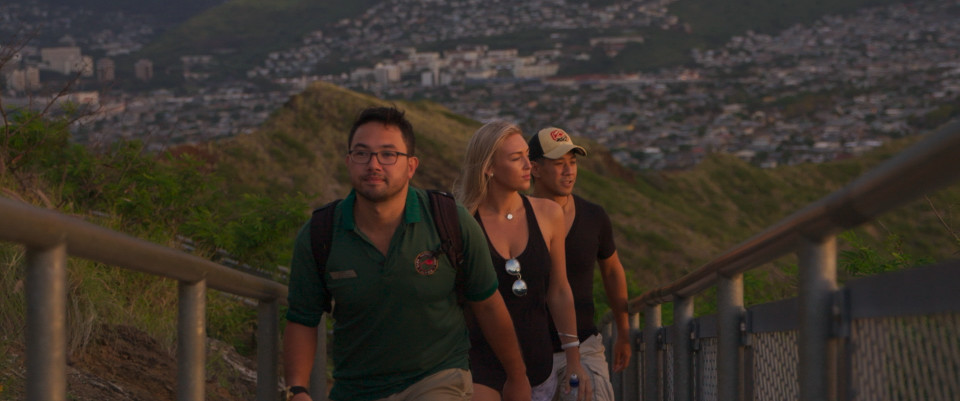 walking diamond head crater sunrise