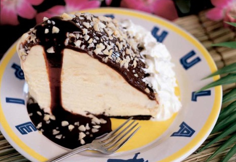 hula pie on plate covered in chocolate