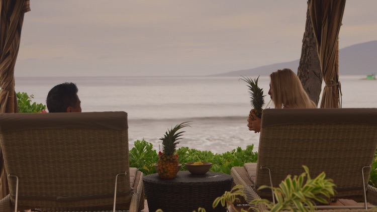 Greer and Jason enjoy delicious pineapple juices in a private cabana at the Hyatt Regency Maui Resort & Spa during The 48 Hour Destination: Hawaii.