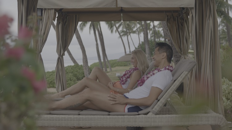 Host Greer Gardiner and fellow Flight Centre travel expert Jason Thinet-Chow relax at the Hyatt Regency Maui Resort & Spa during The 48 Hour Destination: Hawaii.