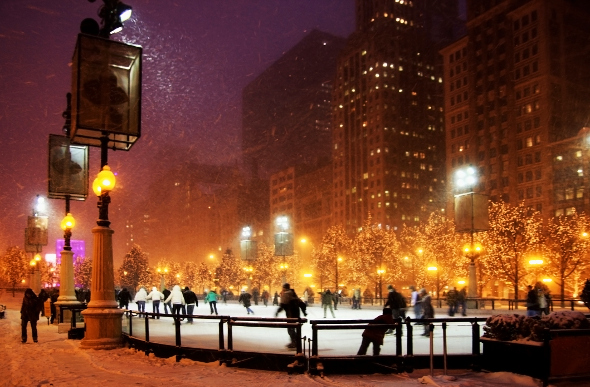 An outdoor skating rink in Chicago