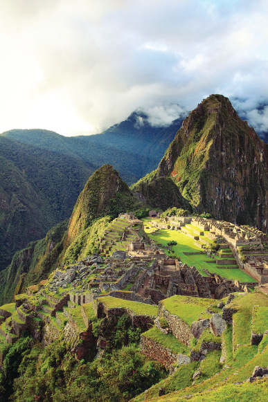 The inca ruins at the end of the Inca Trail