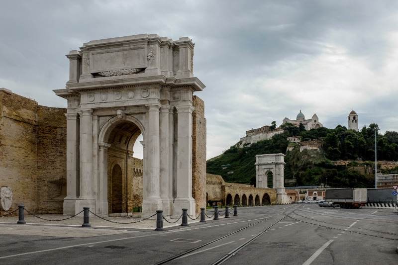A Roman arch still stands amid the bustle of Ancona's port. Image: Getty