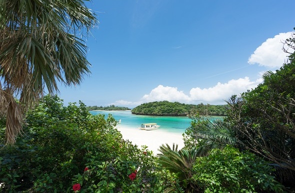 boat on blue water in tropical japanese island