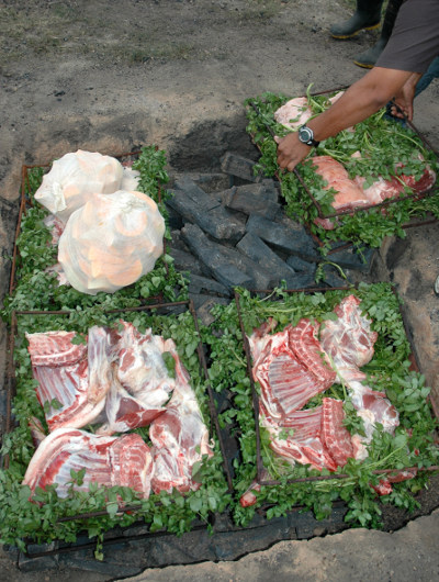 A feast cooked in a hangi in New Zealand