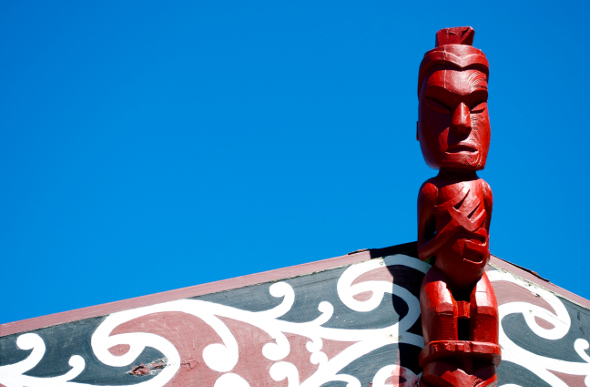 A carved detail in a Maori marae. Picture: Getty Images