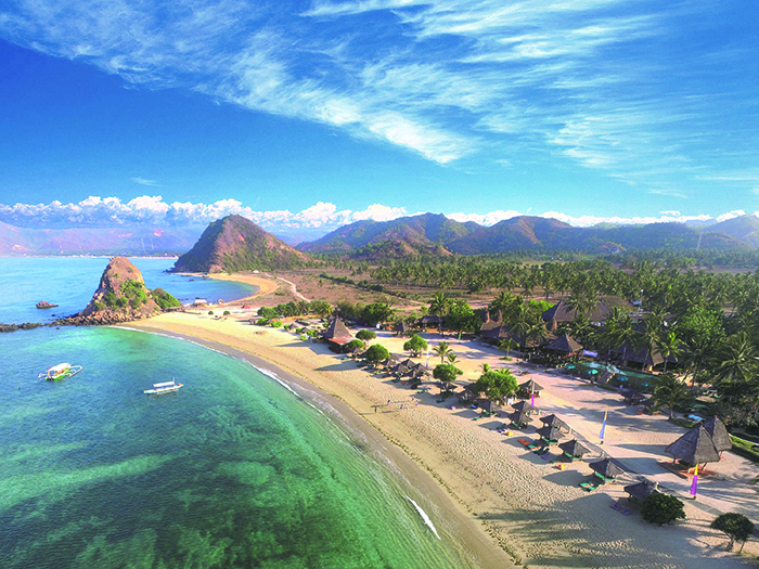 Aerial image of the beach and the Novotel Lombok resort