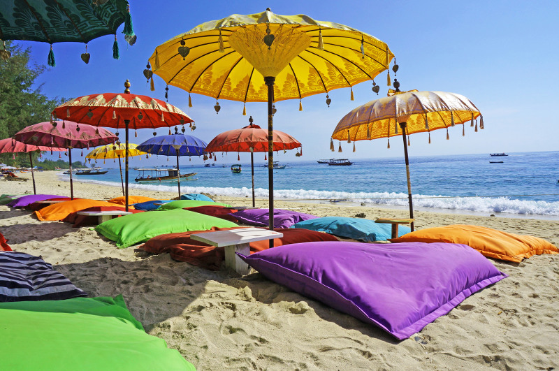 Colourful umbrellas on the beach in Kuta