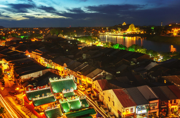 Kuching, Malaysia, by night.