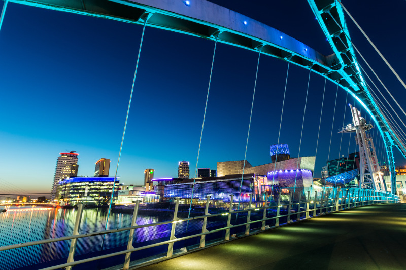 The Salford Quays area of Manchester at night