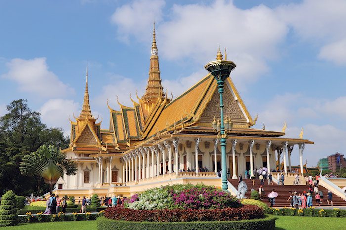 the ornate Buddhist monastery in Oudong, Cambodia is an historical stop on a Mekong River cruise