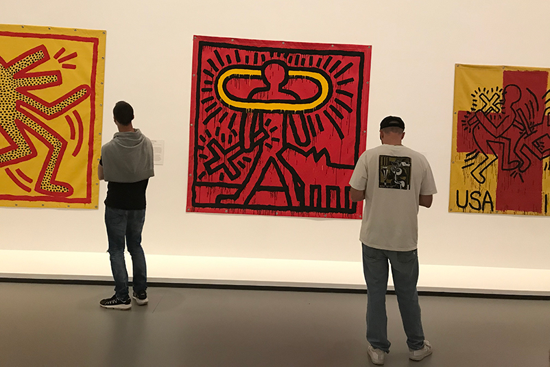Keith Haring's distinctive artworks at the NGV exhibition