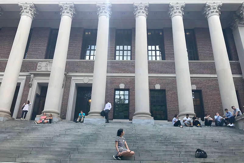 The steps of The Harry Elkins Widener Memorial Library at Harvard University