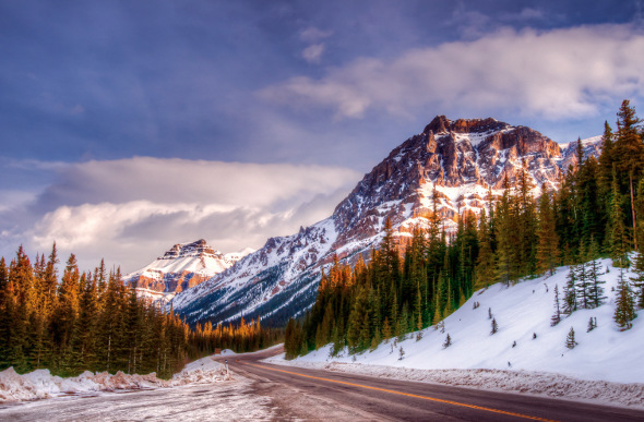Mountains in the distance covered in snow