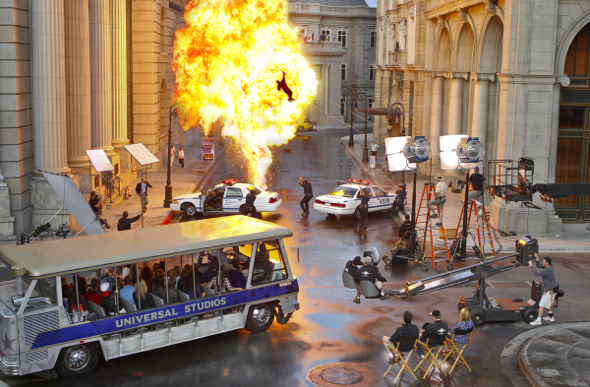 A fiery explosion at the Universal Studios Hollywood back lot.