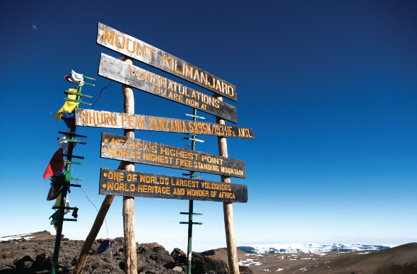 A sign on the trail up Mt Kilimanjaro