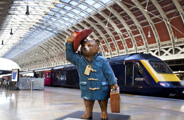 Paddington Bear statue on Platform One at Paddington Station