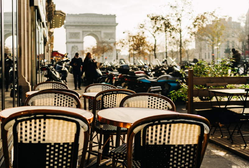 A daytime outdoor view of a Paris cafe