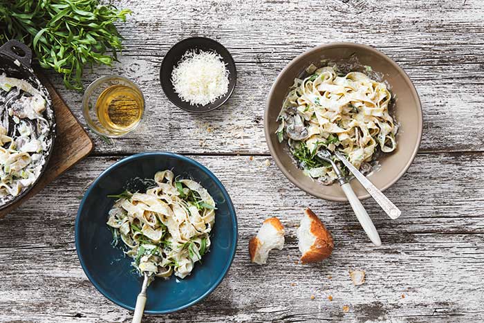 pasta dishes on table