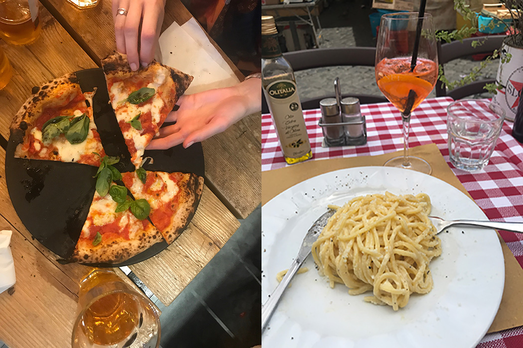 Pizza and pasta in rome are delicious
