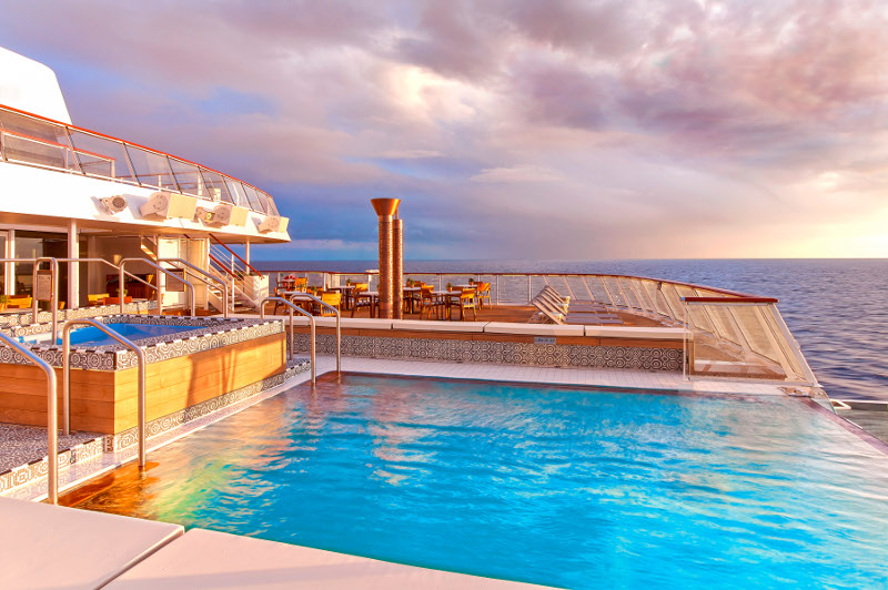 Viking Star infinity pool at sunrise. Viking Ocean Cruises