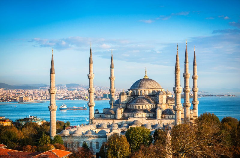 View of the Sultan Ahmet Mosque in Istanbul, Turkey.