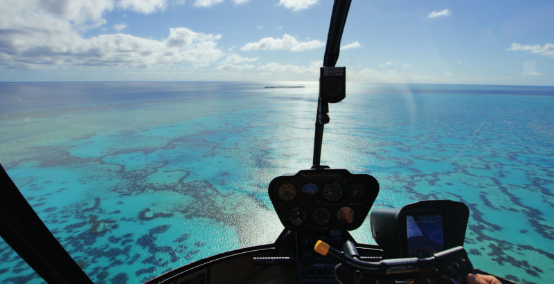 An aerial view from the helicopter over the Great Barrier Reef
