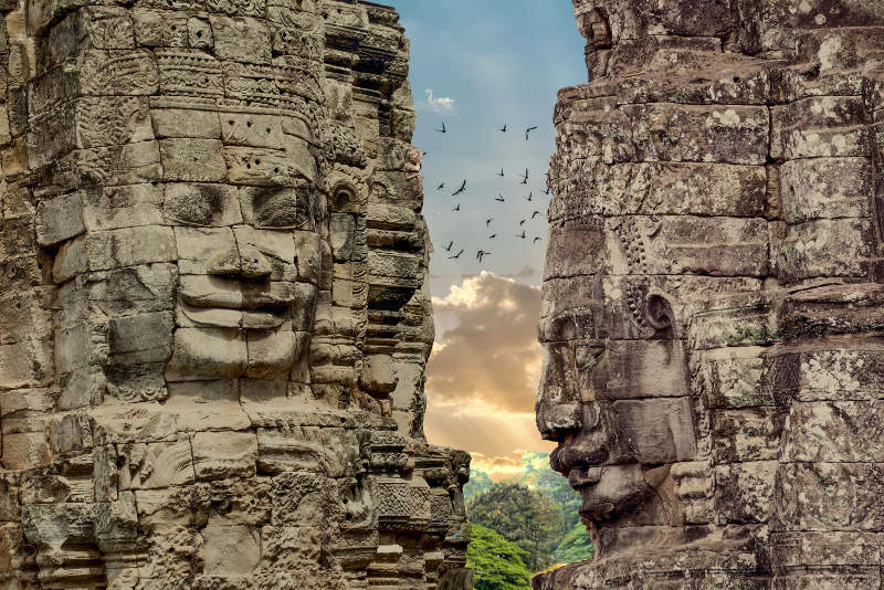 Stone statues in Bayon Temple, Angkor Thom, Cambodia
