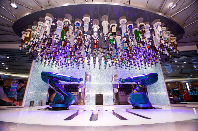 Robot bartenders at the Bionic Bar on board Royal Caribbean cruise ships.