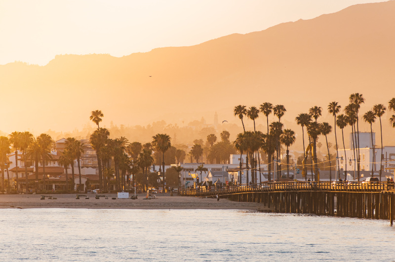 A peach-coloured sky over Santa Barbara.