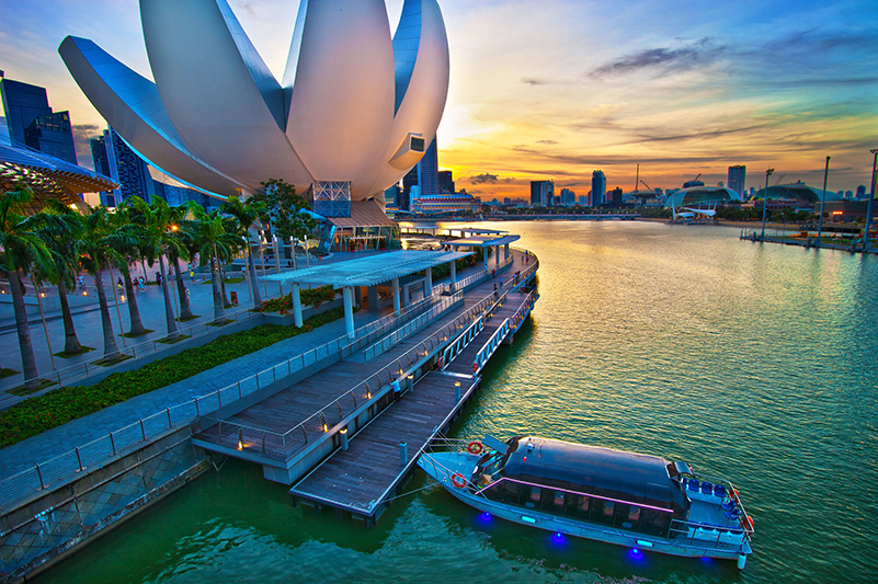 Singapore's ArtScience Museum exterior at sunset