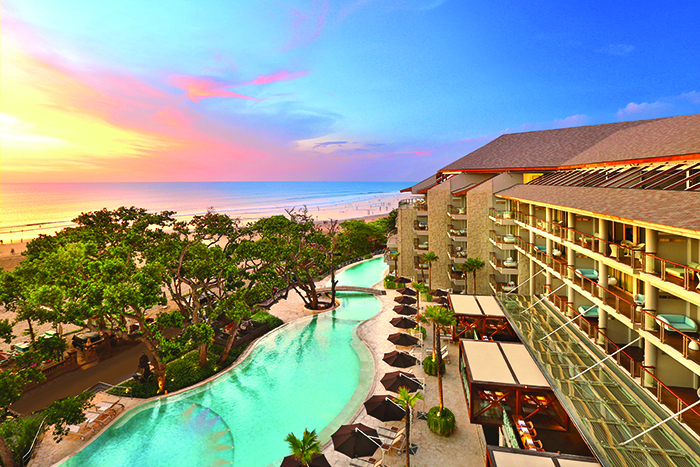 View of the rooms over looking the pool and beach