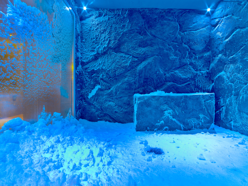Inside a Snow Grotto, a cold room with ice