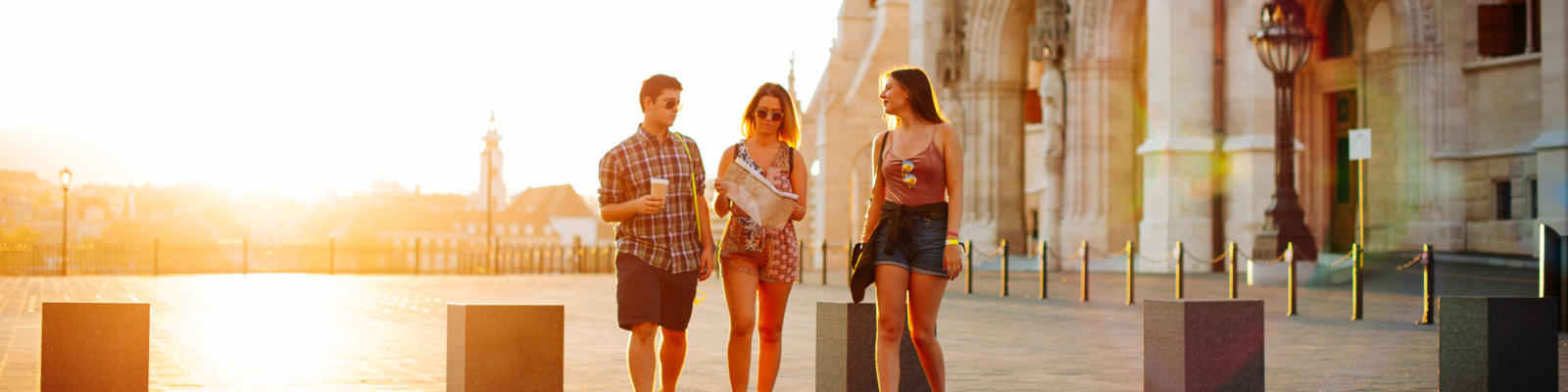 Three friends travelling Budapest, Europe.