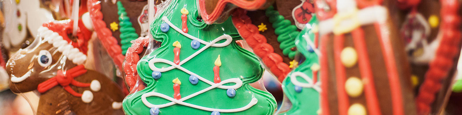 christmas cookies hanging at a German market Christmas market trail