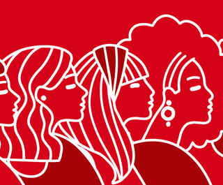 Line artwork depicting a diversity of women in profile