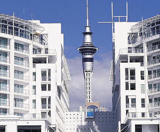 auckland hilton with skytower behind