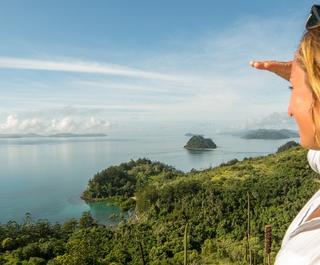 Caucasian female contemplating spectacular view from Island