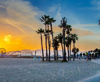 LA's Venice Beach, with Santa Monica Pier in the distance.
