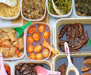 Flat lay of Malaysian street food
