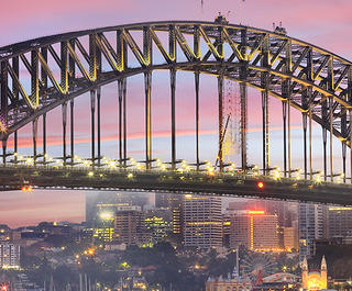 Sydney Harbour Bridge twinkles with lights at sunrise - Sydney spots to inspire creativity